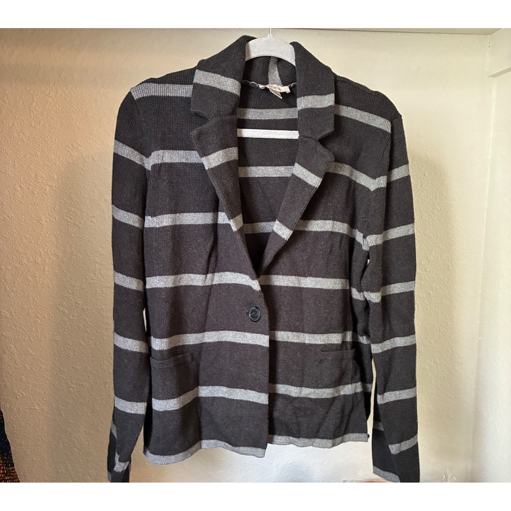 Coquette Minimalist Blazer Cardigan Women Size XL Gray Striped Office Lagenlook - Picture 2 of 7